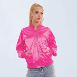 Weissman | Versatile Bright Pink Bomber Jacket Dance Top, Size LC